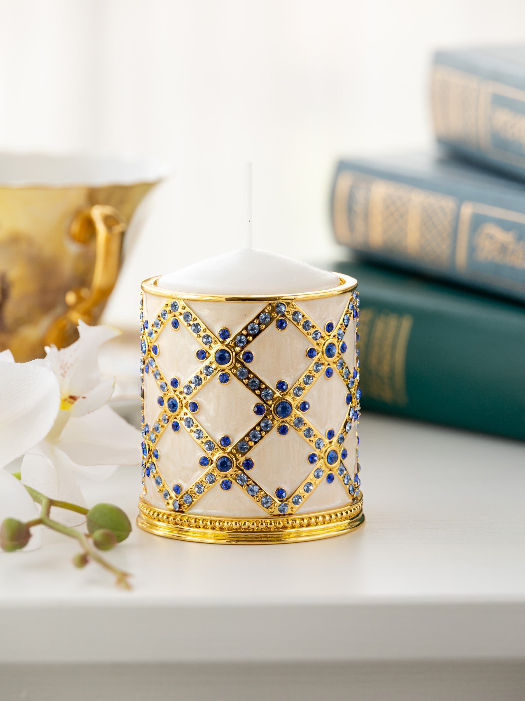 Golden Cream Decorated Candle Holder-4