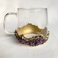 Set of 2 |Crystal Glass Coffee/Tea/Juice Mugs with Gold Plated Purple Amethyst Agate/Quartz Semi-precious Crystals | 17 oz/500 ml-0
