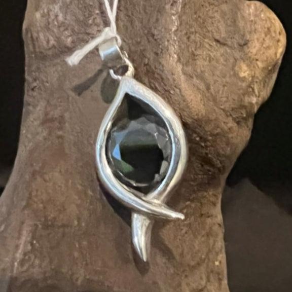 The round black CZ in the Marquise Pendant - Sterling Silver-0