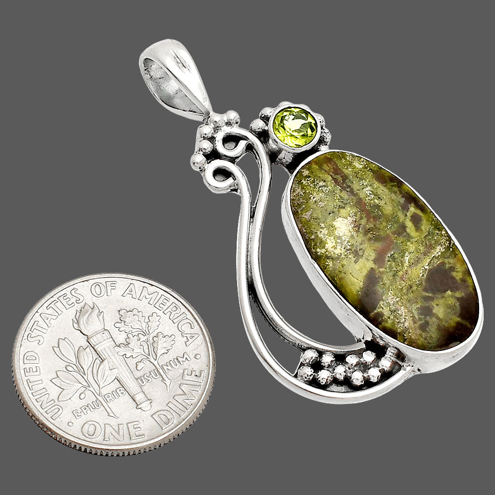 Natural Dragon Blood Stone & Peridot Pendant P-1573 SDP148765-2