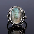 Silver Ring for Women Oval Round Natural Labradorite Ring