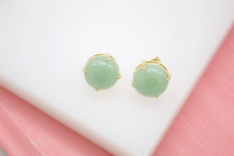 18K Gold Filled Round Natural Stone Gemstone Stud Earrings-2
