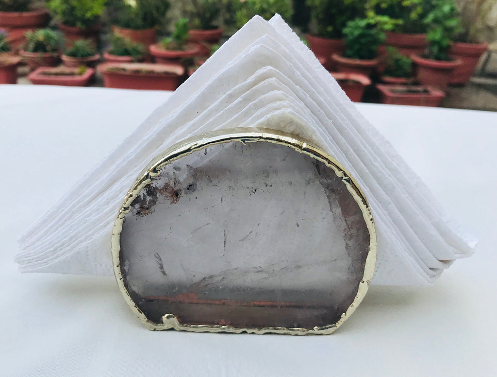 Hand Rounded Clear Quartz Agate Napkin Holder/Natural Stone Napkin Holder/Paper Napkin Holder/Desk Napkin Holder/Picnic Holder-4