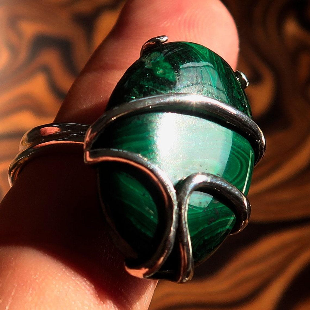 Malachite Ring, handmade silver ring, unique silver ring, Sterling Silver Ring with Green Malachite, gift for her, one of a kind - Size 9-0