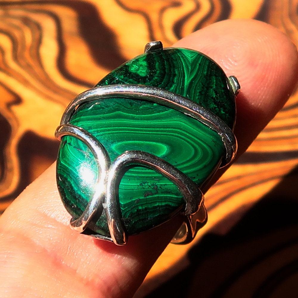Malachite Ring, handmade silver ring, unique silver ring, Sterling Silver Ring with Green Malachite, gift for her, one of a kind - Size 9-1