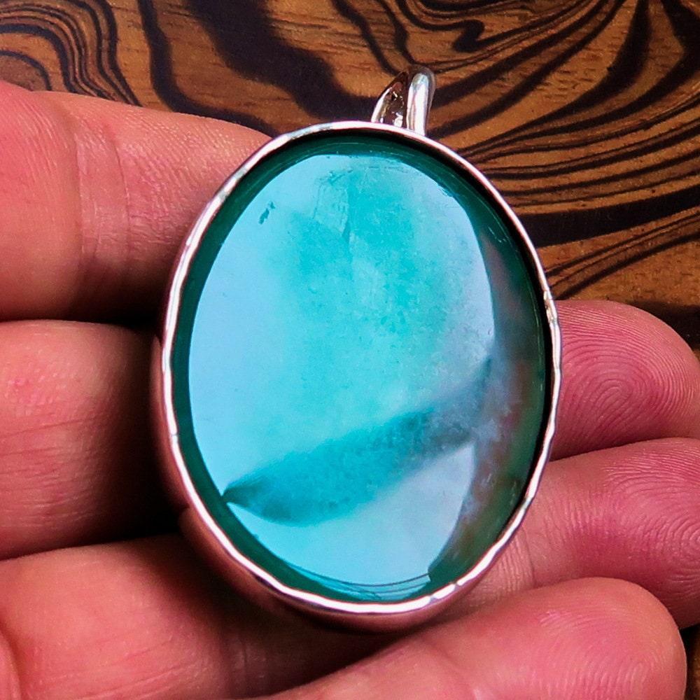 Green Agate Pendant, Sterling Silver Pendant, Artwork Pendant, green Agate cabochon, gift for her, unique design, sterling silver amulet-4