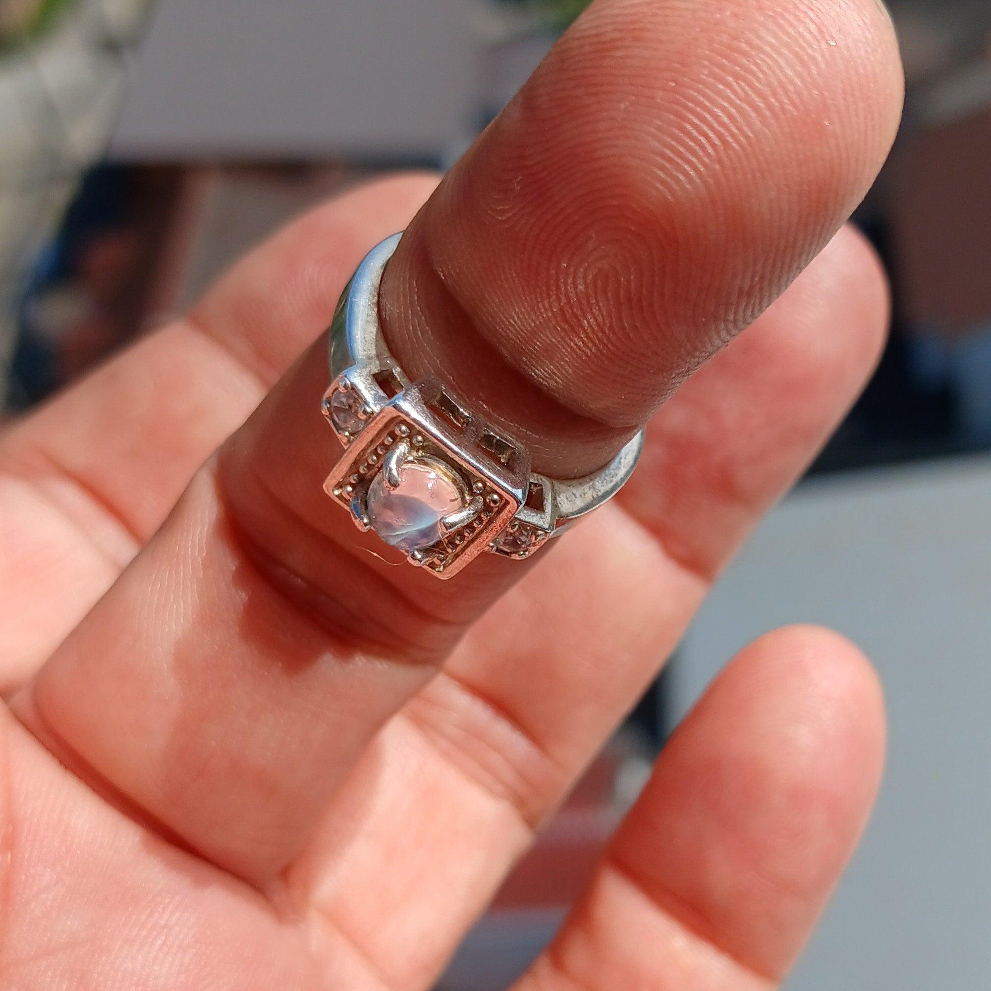 Moonstone Ring, Moonstone Silver Ring, Square shaped Ring, Sterling Silver Ring, oval shaped Ceylon Moonstone 2 CZ handmade ring - Size 7-1