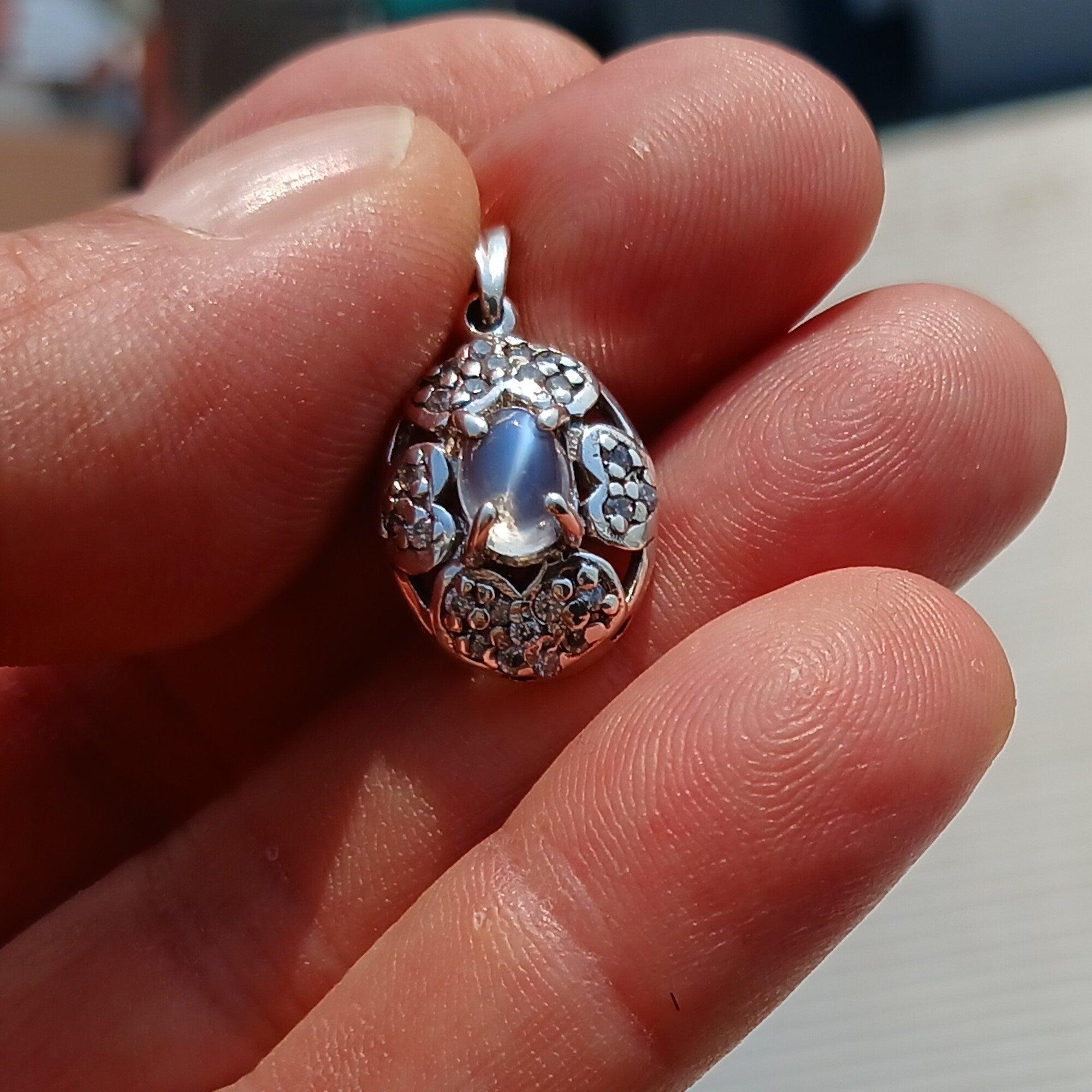 Moonstone Pendant, 4 Hearts Pendant, Sterling Silver Pendant, Ceylon Moonstone and 22 CZ, moonstone Cabochon, gift, love symbol, love charm-0