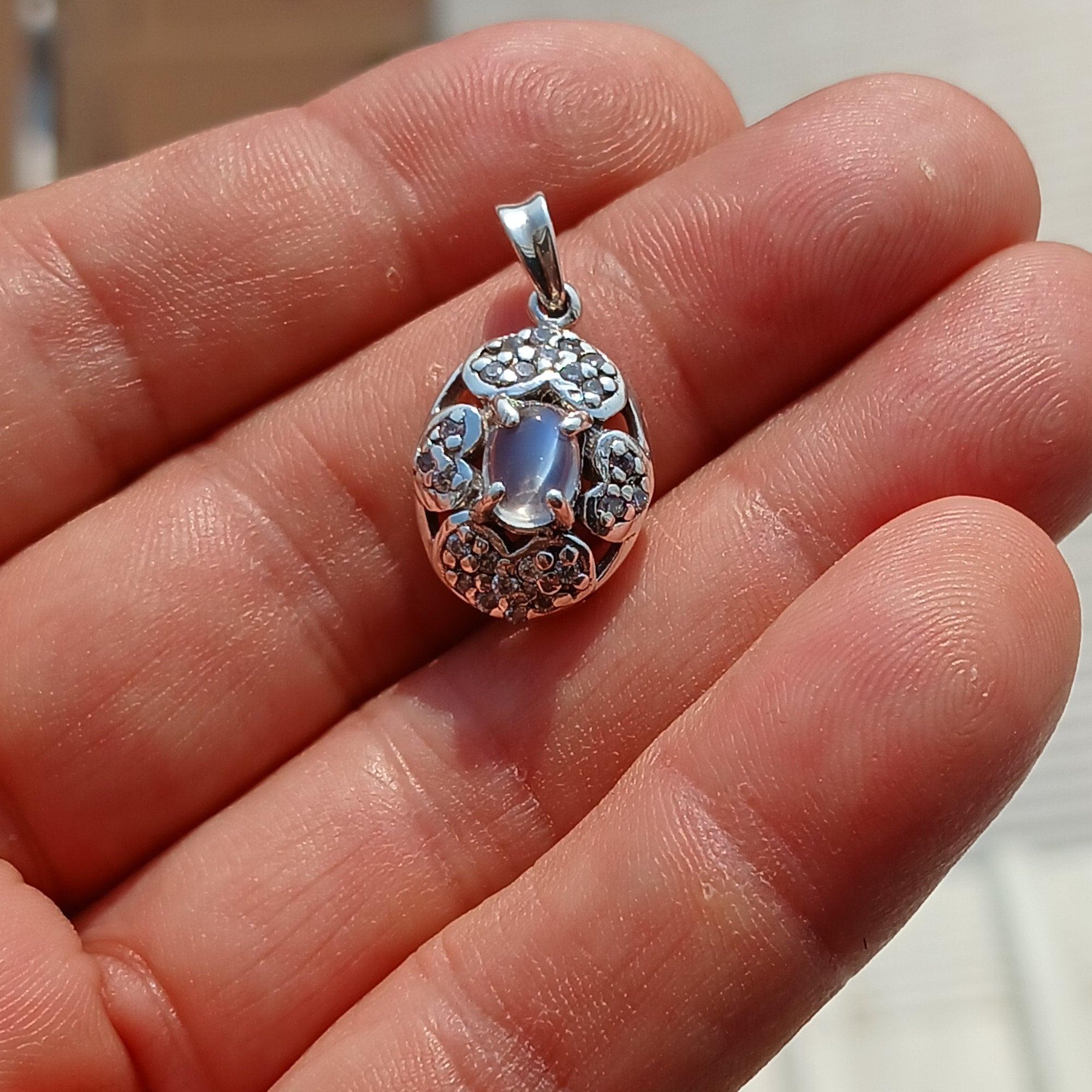 Moonstone Pendant, 4 Hearts Pendant, Sterling Silver Pendant, Ceylon Moonstone and 22 CZ, moonstone Cabochon, gift, love symbol, love charm-3