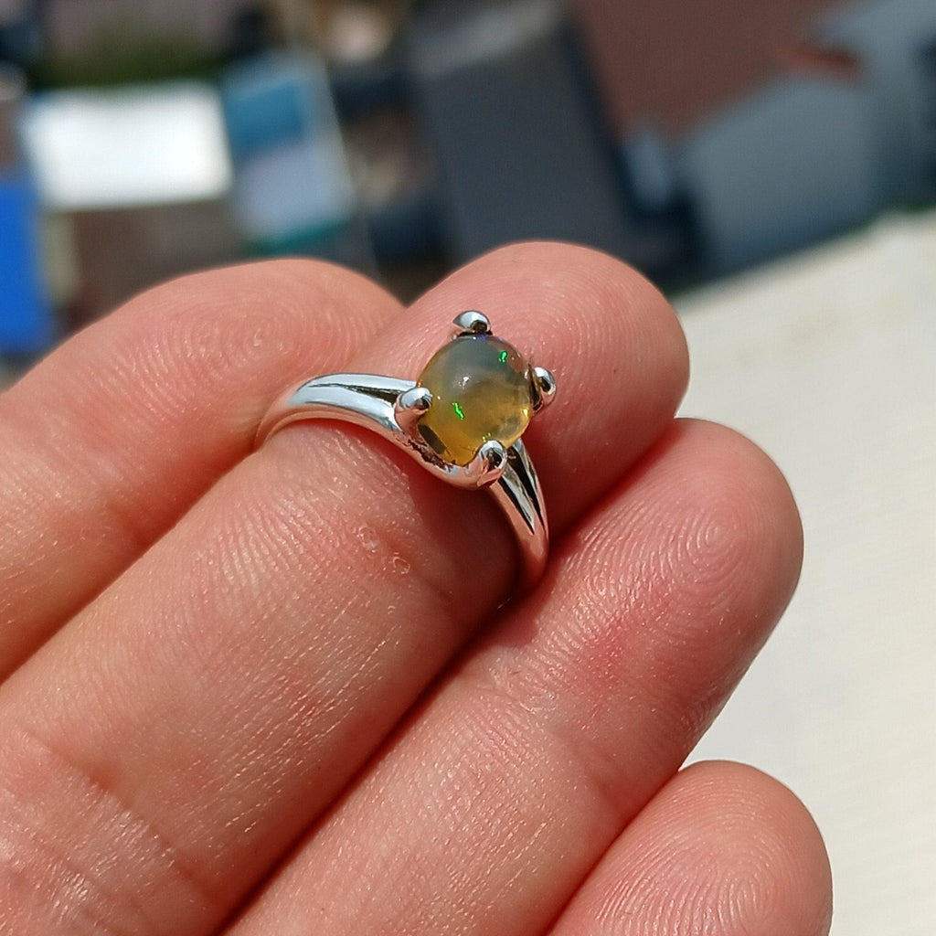 Opal Ring, Gemstone Ring, Sterling Silver Ring, Solitaire Ring, oval shaped Opal - Minimalist Design, Opal silver ring, Gift for Her- Size 7-1