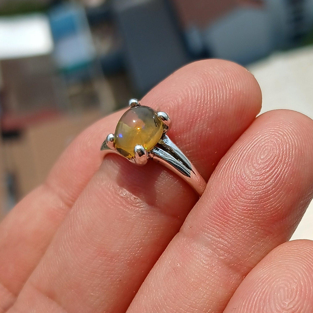 Opal Ring, Gemstone Ring, Sterling Silver Ring, Solitaire Ring, oval shaped Opal - Minimalist Design, Opal silver ring, Gift for Her- Size 7-3
