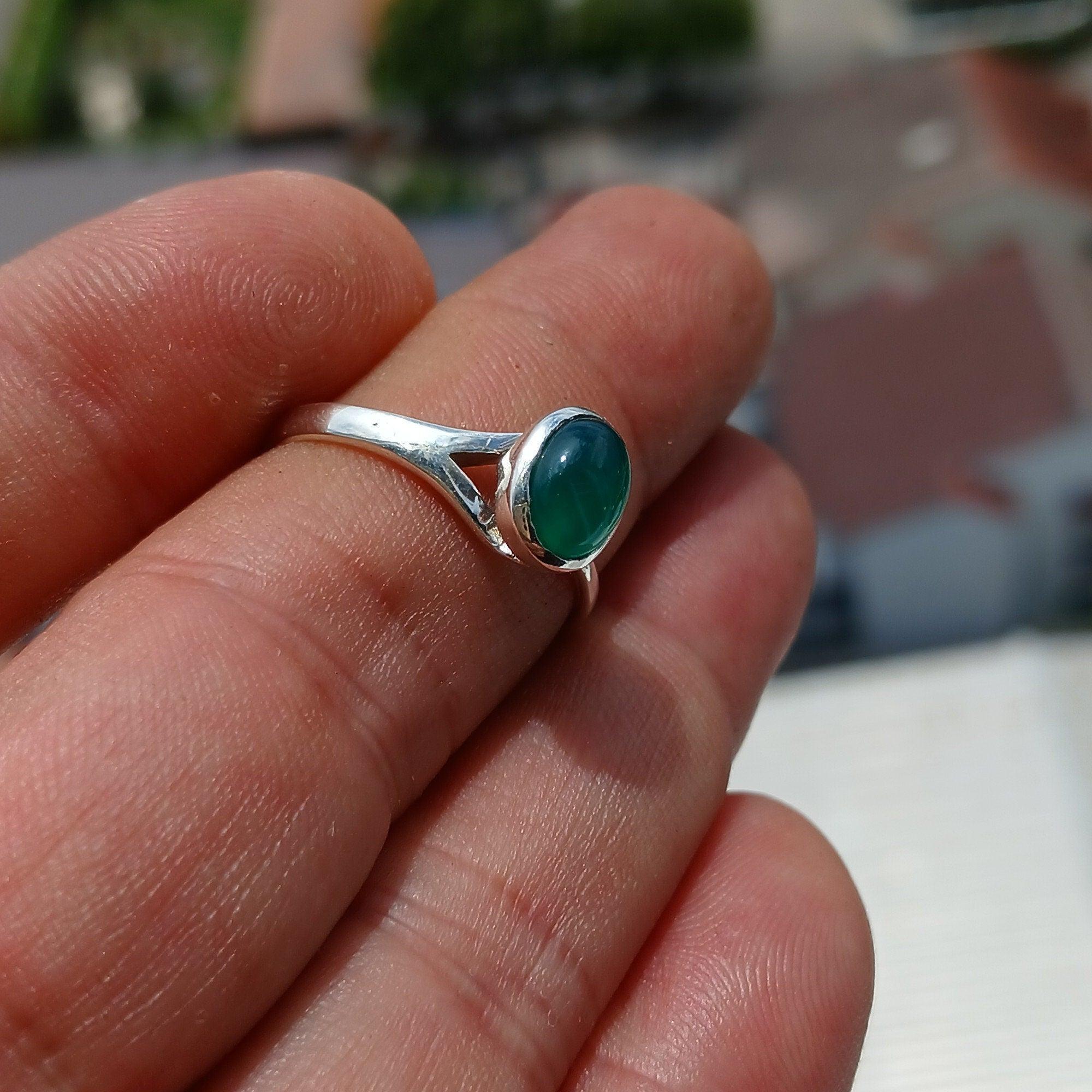 Green Agate Ring, Minimalist Ring, Sterling Silver Ring, oval shaped green Agate Cabochon, handmade silver ring, Gift for Her - Size 8-3