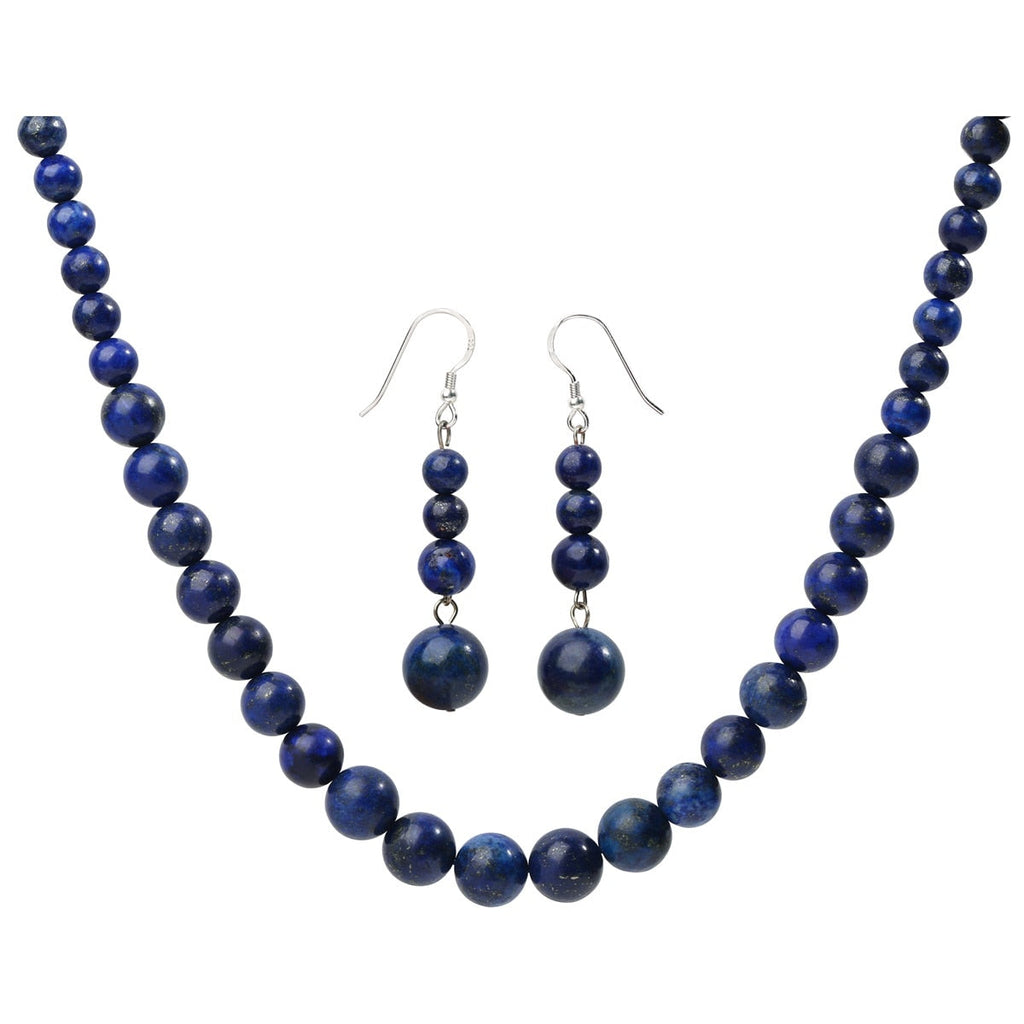 925 Sterling Silver Natural Lapis Lazuli 6 8 10mm Choker Necklace Dangle Earrings Sets Handmade Jewelry gifts For Women Mom-0