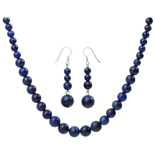 925 Sterling Silver Natural Lapis Lazuli 6 8 10mm Choker Necklace Dangle Earrings Sets Handmade Jewelry gifts For Women Mom-0